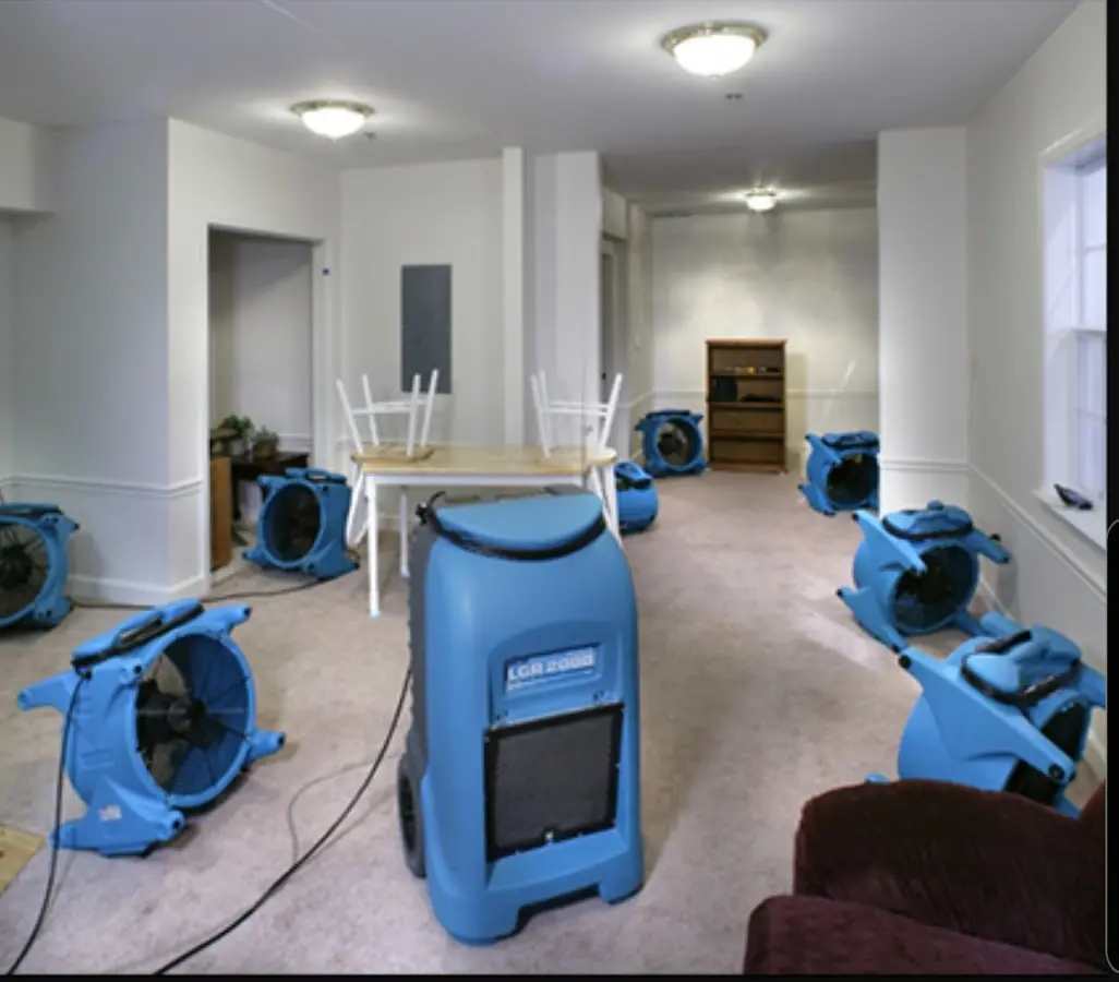 Air movers and dehumidifier setup for Water Damage Restoration in Doylestown
